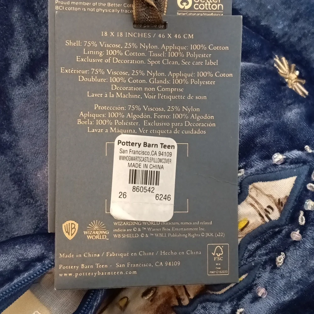 NWT Pottery Barn x Harry Potter Hogwart Castle Pillow Cover Blue Velvet 18